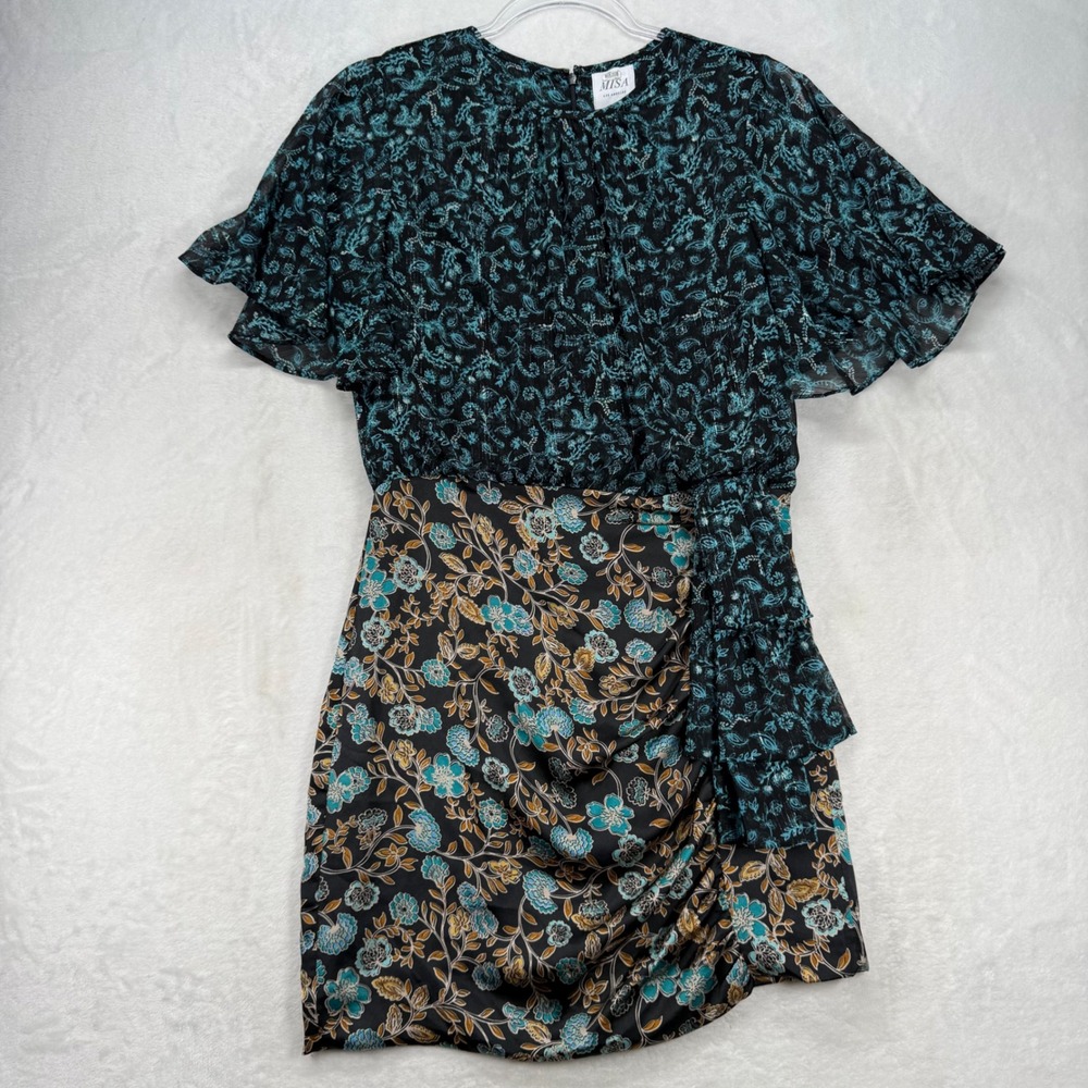 MISA Los Angeles Talia Mix Floral‎ Mini Dress Ruffle Short Sleeve Party Dress S